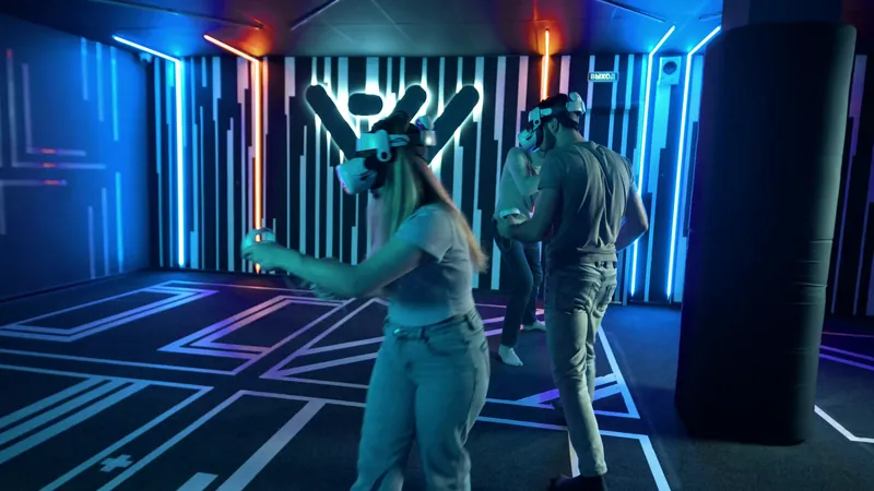 Two friends playing in the VR arena