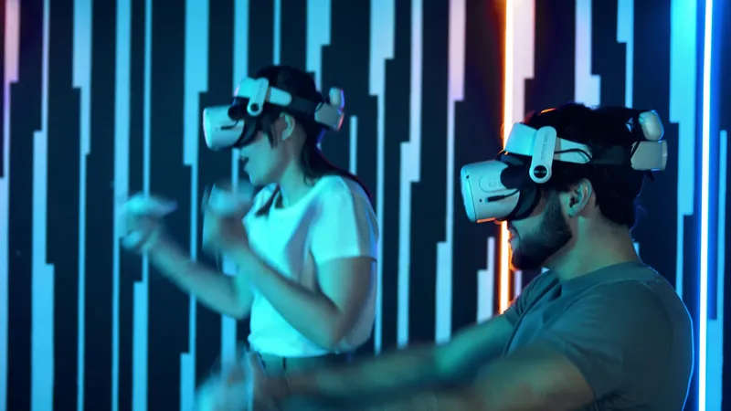 A couple playing in a virtual reality arena